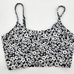 Pink Victoria's Secret Active Floral Sports Bra Black White Daisy Print Size M